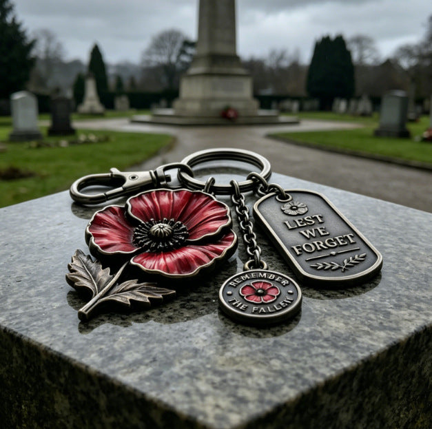 Memorial Day Poppy Remembrance Keychain