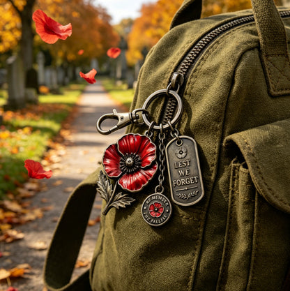 Memorial Day Poppy Remembrance Keychain