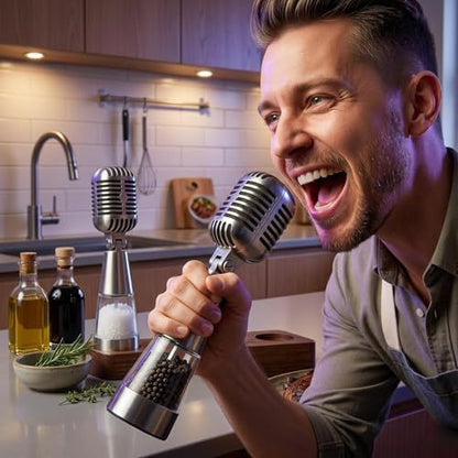 Vintage Microphone Salt & Pepper Grinder Set