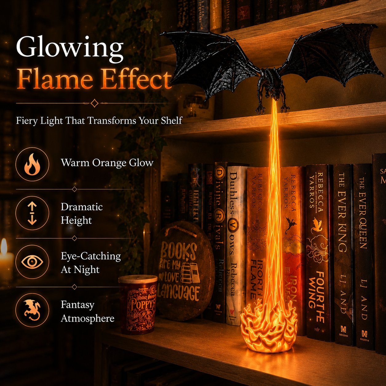 Light-Up Dragon Fire Bookshelf Lamp