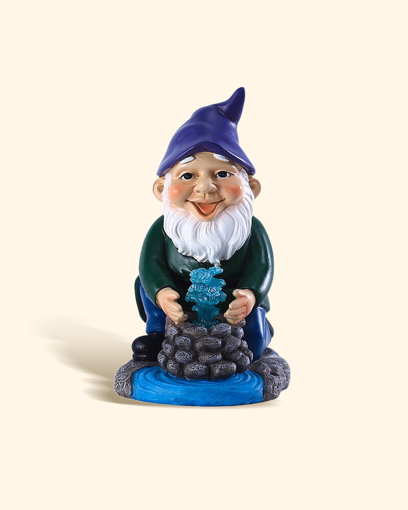 Solar-powered Purple Hat Draw Water Well Garden Gnome