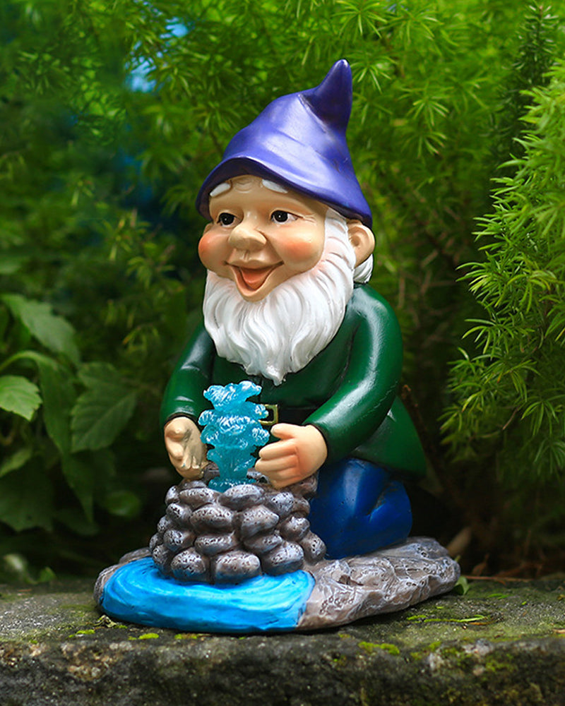 Solar-powered Purple Hat Draw Water Well Garden Gnome