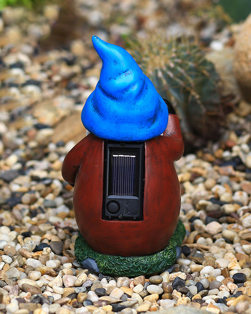 Solar-powered LED Blue Hat Garden Gnome