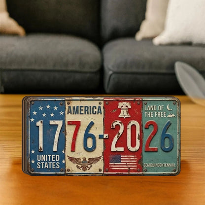 USA 250th Anniversary Block Sign | Rustic License Plate Art 1776-2026 Semiquincentennial Decor