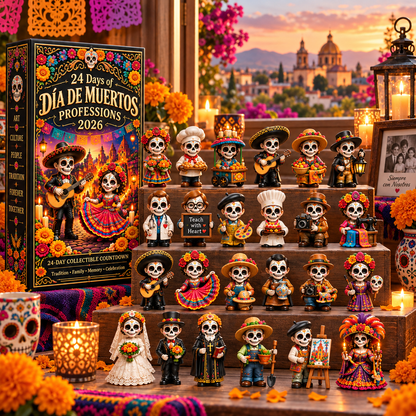 24 Days of Día de Muertos Professions 2026 – 24-Day Collectible Countdown Calendar with 24 Unique Profession Miniatures, Colorful Day of the Dead Gift Collection