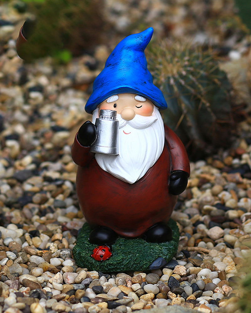 Solar-powered LED Blue Hat Garden Gnome