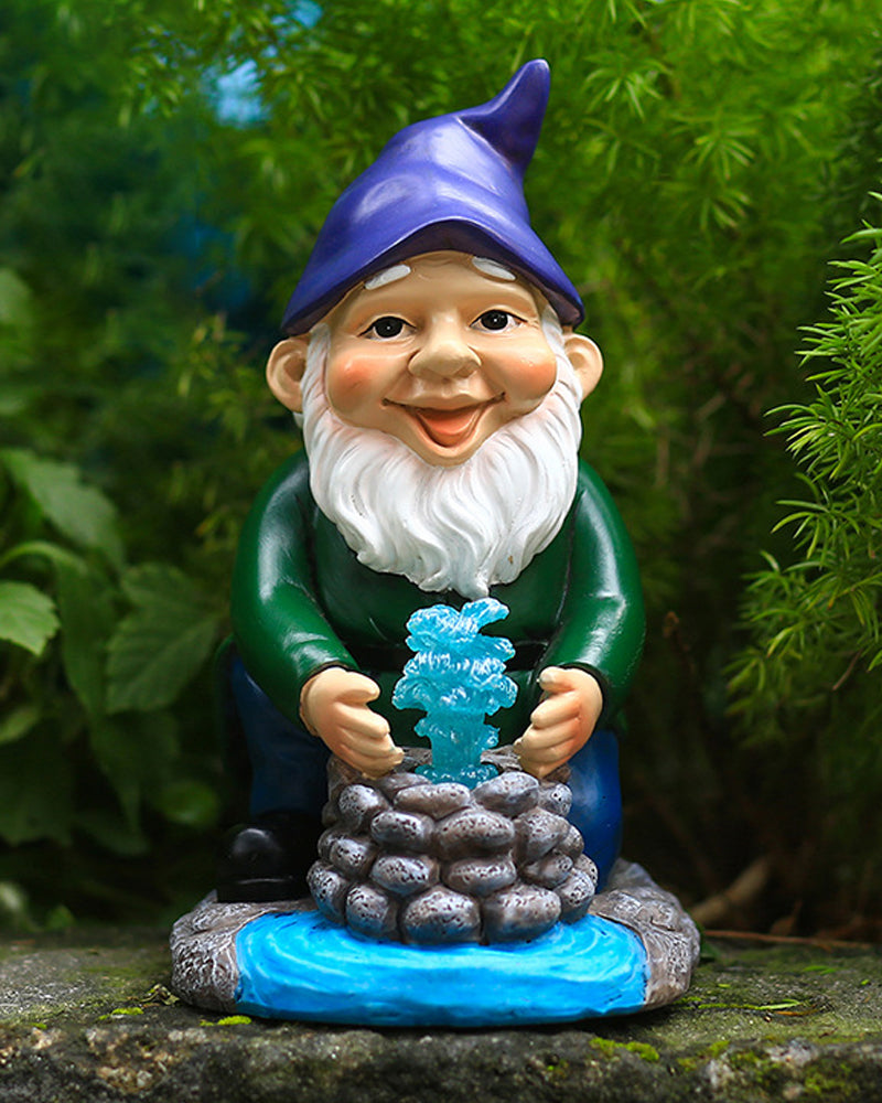 Solar-powered Purple Hat Draw Water Well Garden Gnome