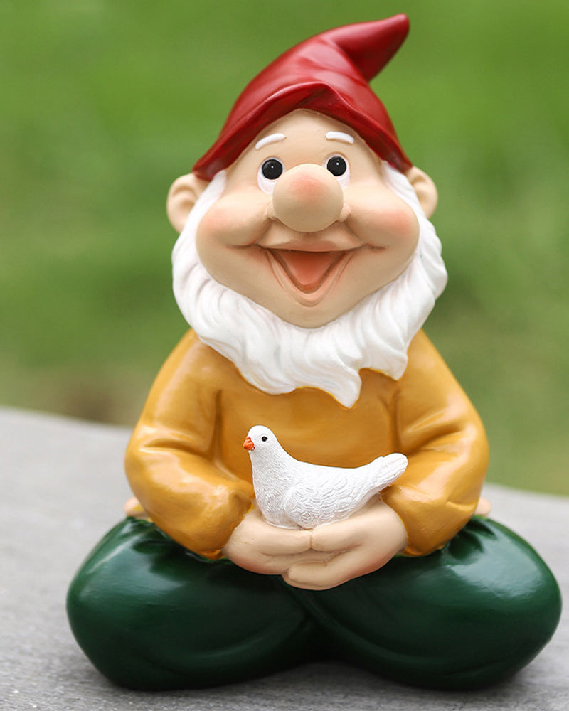 Zen Gnome Statue with Pigeon