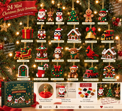 ⏳ Last Day 49% OFF – 🎄24-Day Mini Christmas Brick Ornament Advent Calendar | 24 Unique Buildable Holiday Ornaments to Create, Hang & Keep 🧱