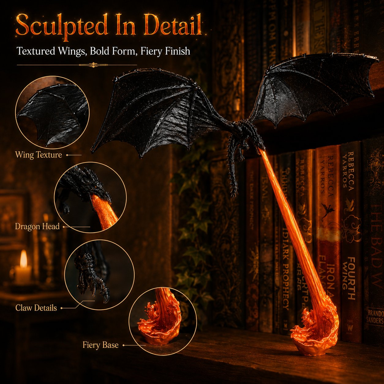 Light-Up Dragon Fire Bookshelf Lamp