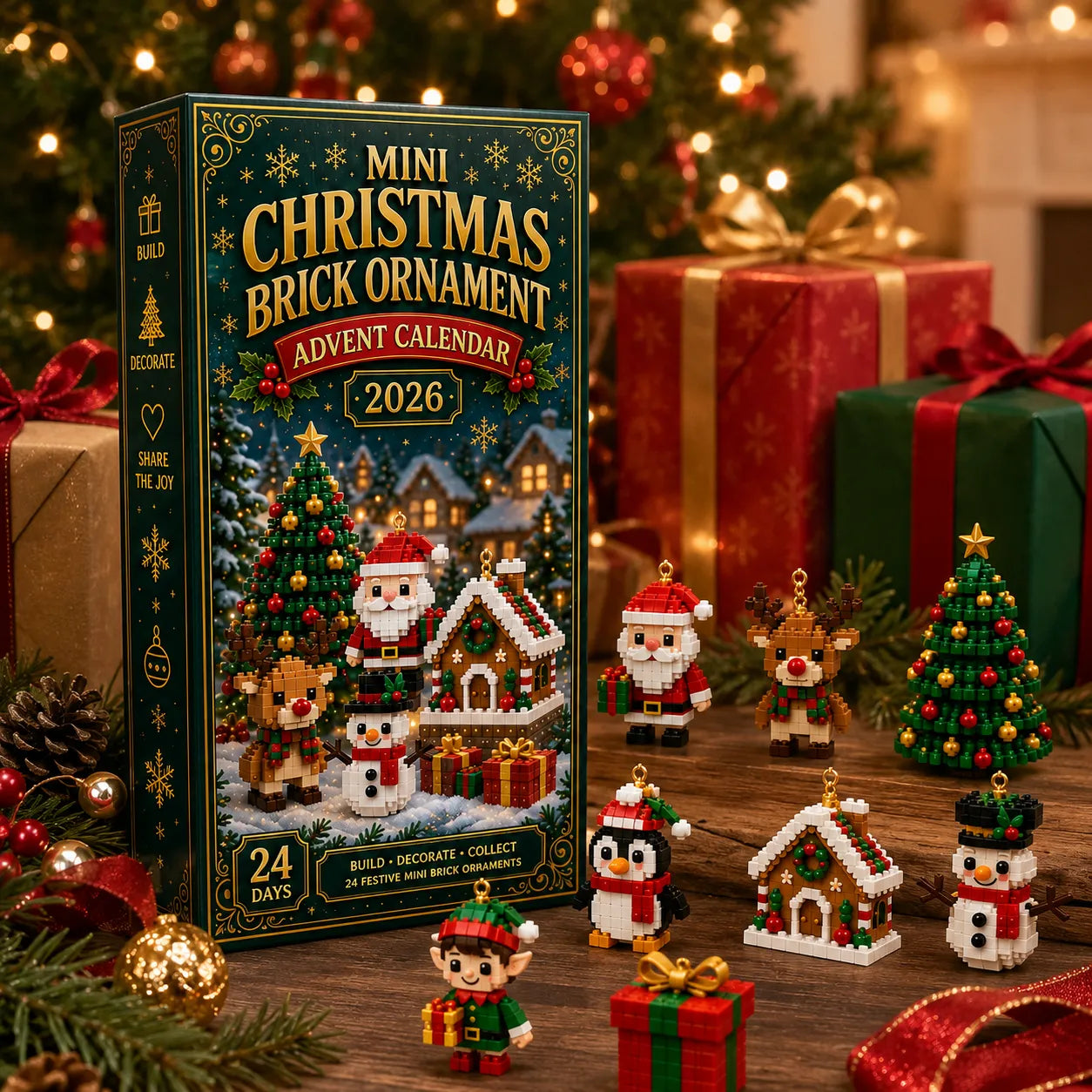 ⏳ Last Day 49% OFF – 🎄24-Day Mini Christmas Brick Ornament Advent Calendar | 24 Unique Buildable Holiday Ornaments to Create, Hang & Keep 🧱