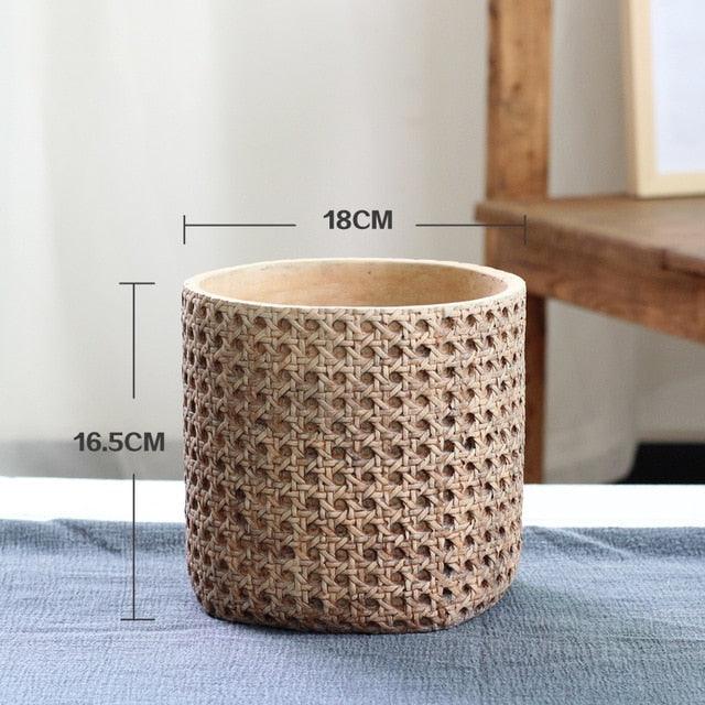 Natural Rattan Texture Cement Planter